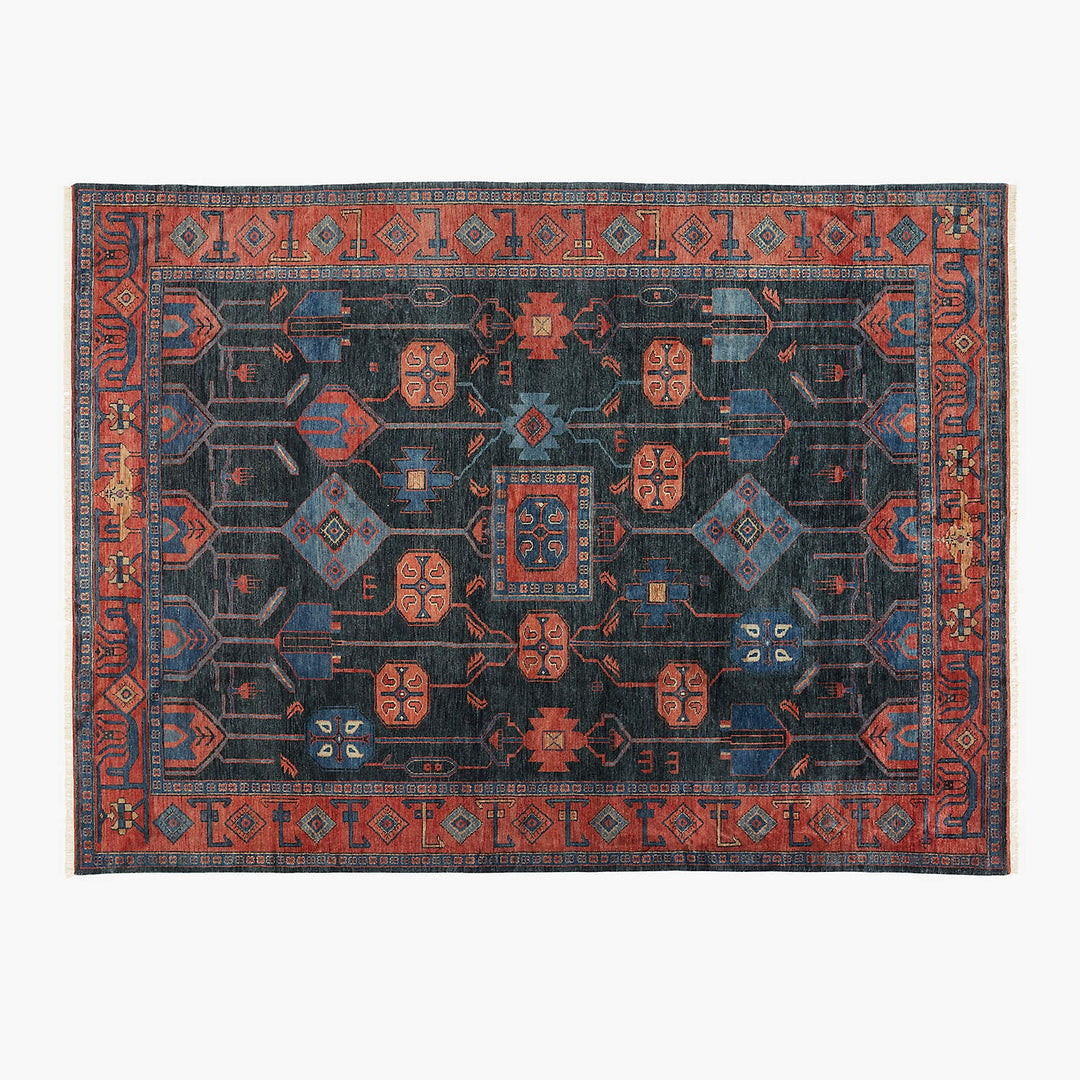 Eros Hand-Knotted Red and Blue Area Rug