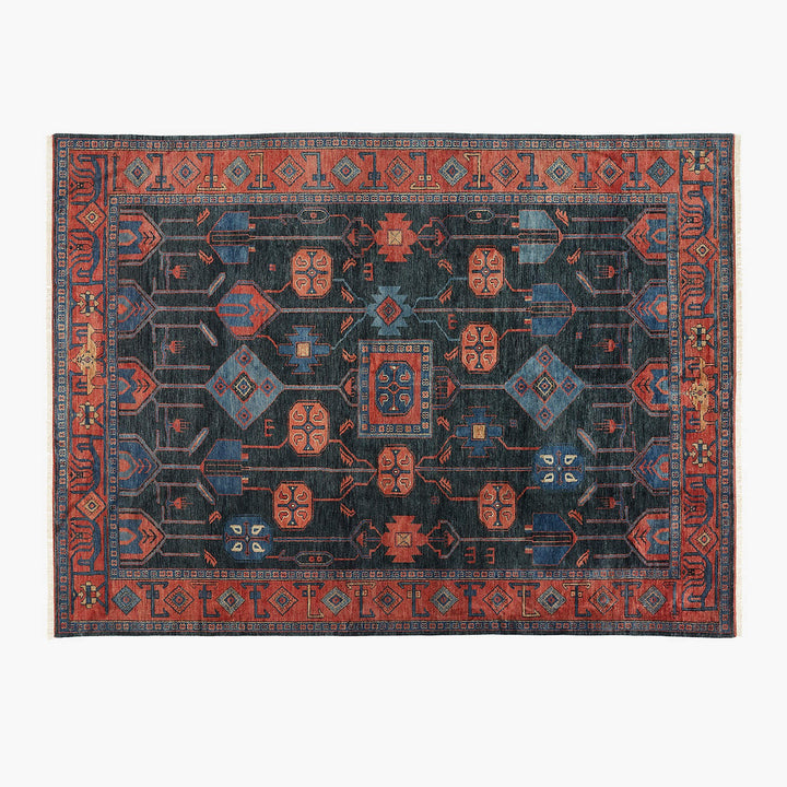 Eros Hand-Knotted Red and Blue Area Rug