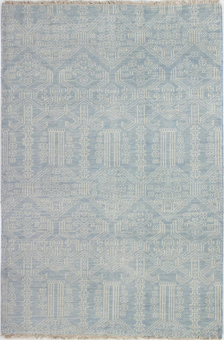 Abby Geometric Hand-Knotted Wool Area Rug in Light Blue7'6"x9'6"