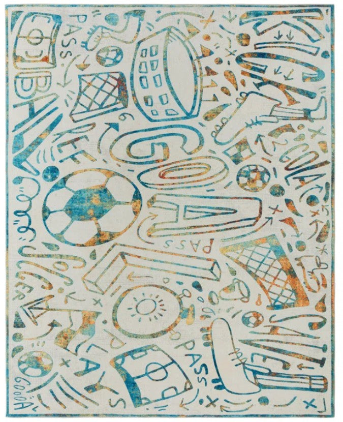 Sportsglyphs Ivory Soccer Area Rug