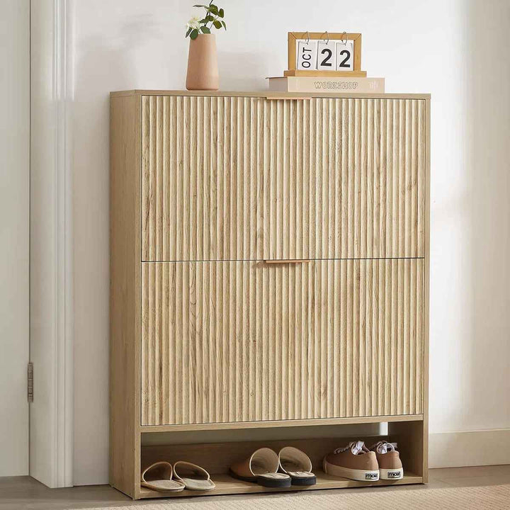 Slim Shoe Cabinet Fluted Hidden Shoe Storage Cabinet