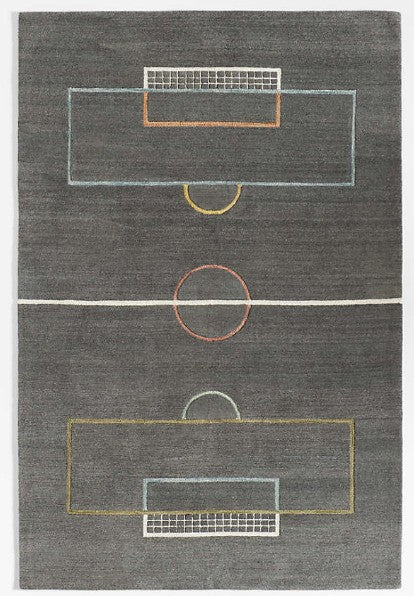 Modern Soccer Field Wool Charcoal Kids Colorful Area Rug 8'x10'