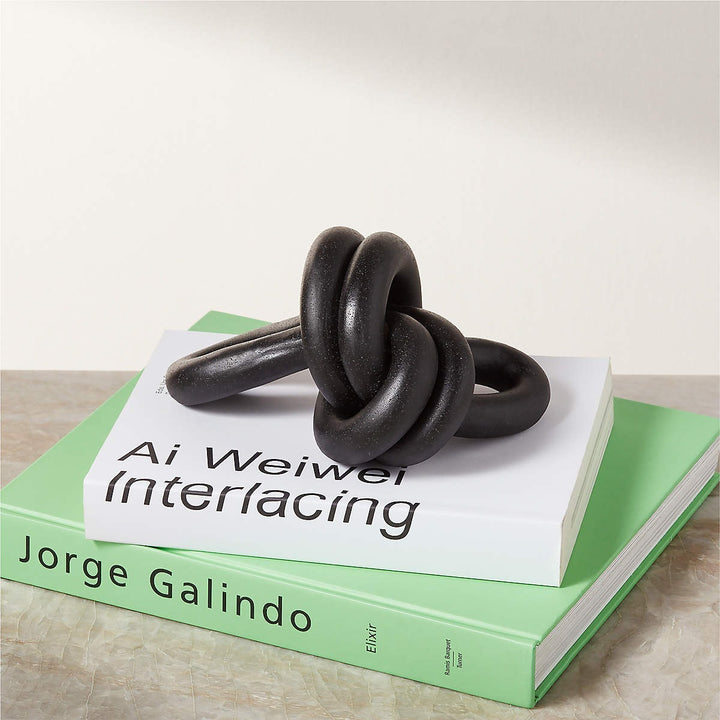 DECORATIVE BLACK CERAMIC DOUBLE LOOP KNOT XL