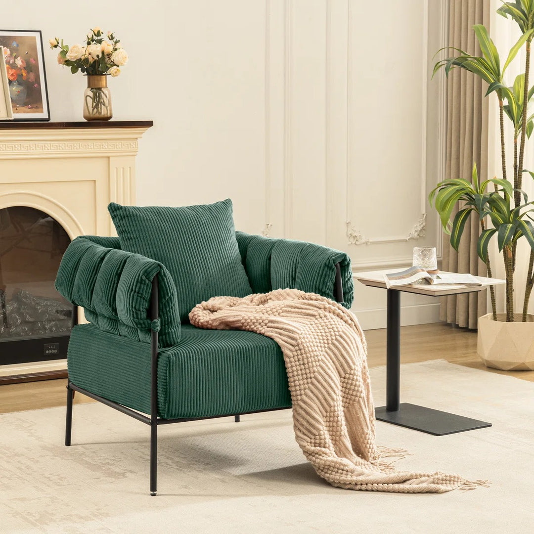 Corduroy Fabric Modern Accent Chair with Pillow