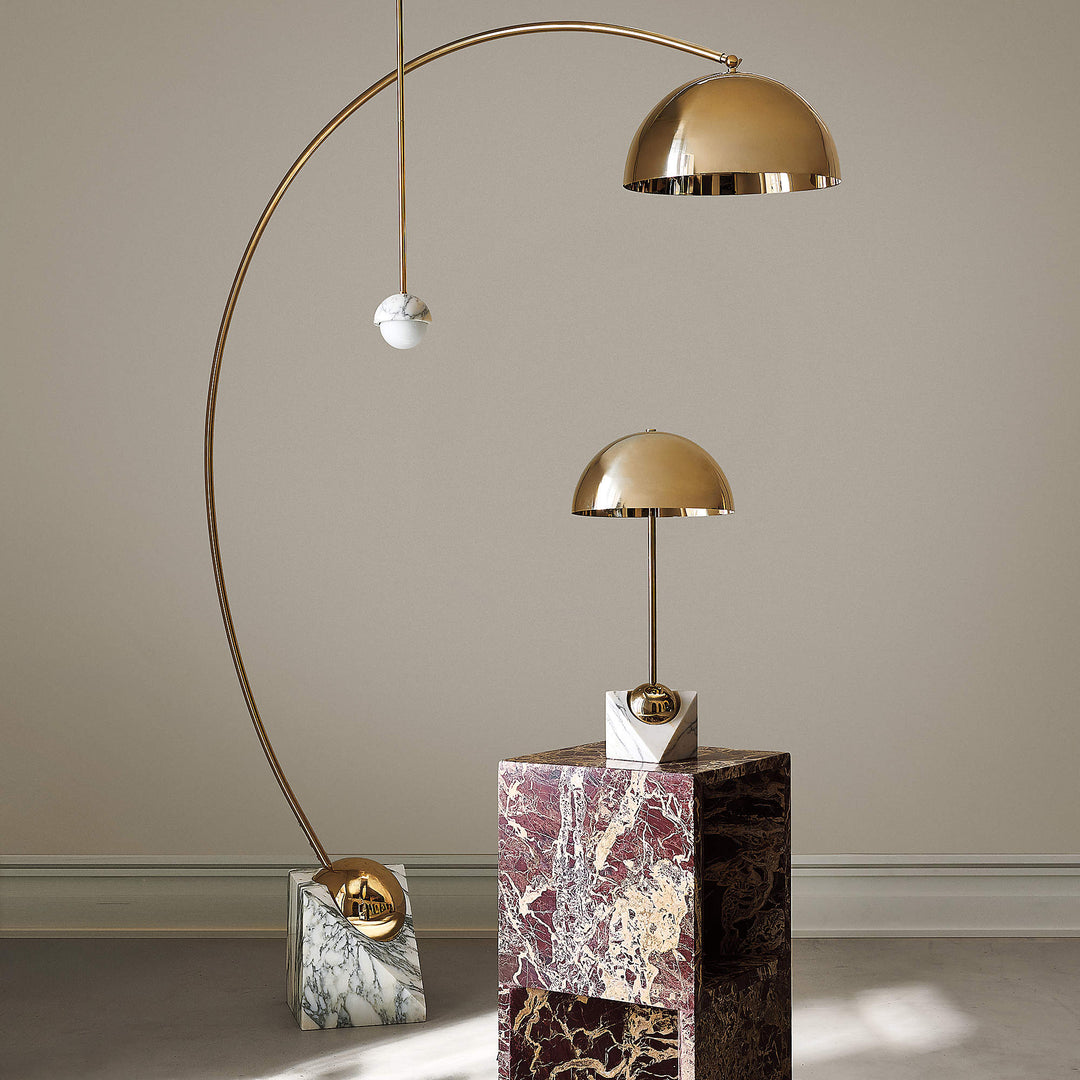 Polaris White Marble and Brass Globe Pendant Light