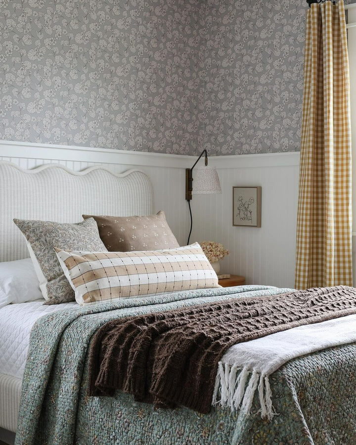 Waveland Ivory and Natural Stripe Upholstered Kids Full Bed