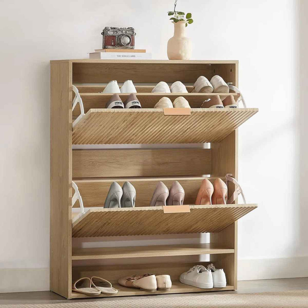 Slim Shoe Cabinet Fluted Hidden Shoe Storage Cabinet
