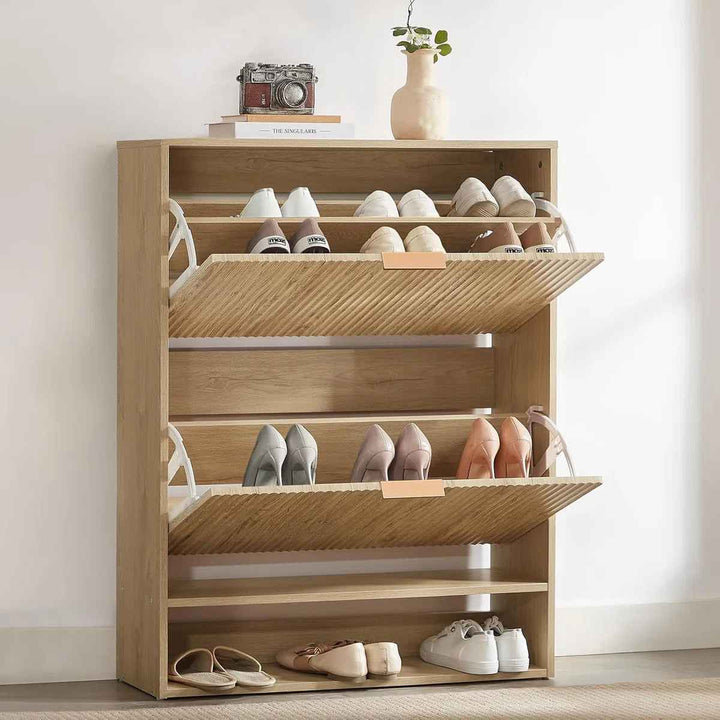 Slim Shoe Cabinet Fluted Hidden Shoe Storage Cabinet