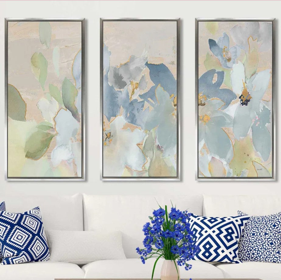 Muted Spring Giverny Framed On Canvas 3 Pieces Painting With Frame