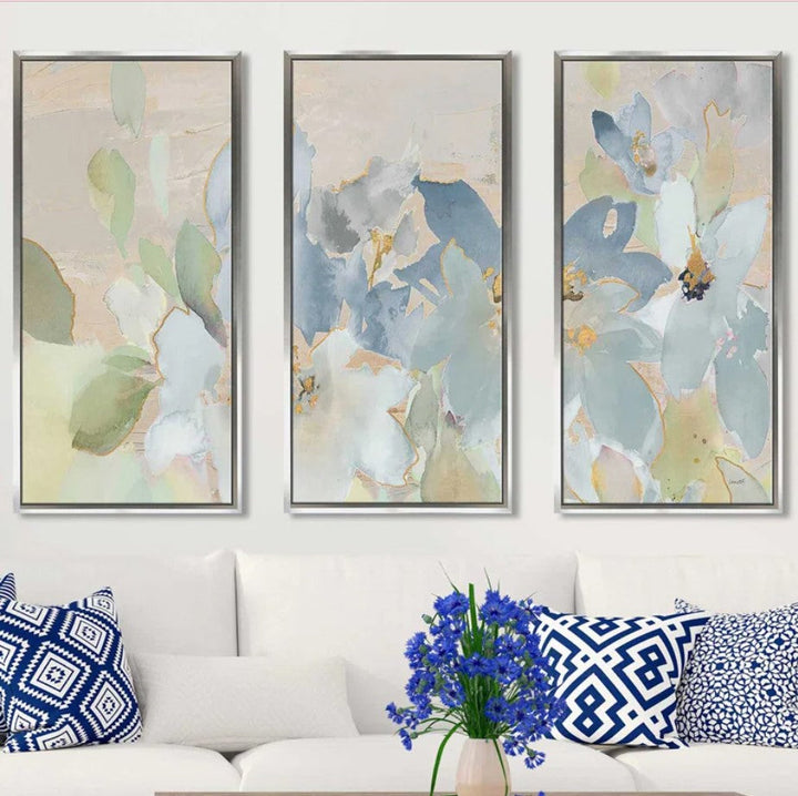 Muted Spring Giverny Framed On Canvas 3 Pieces Painting With Frame