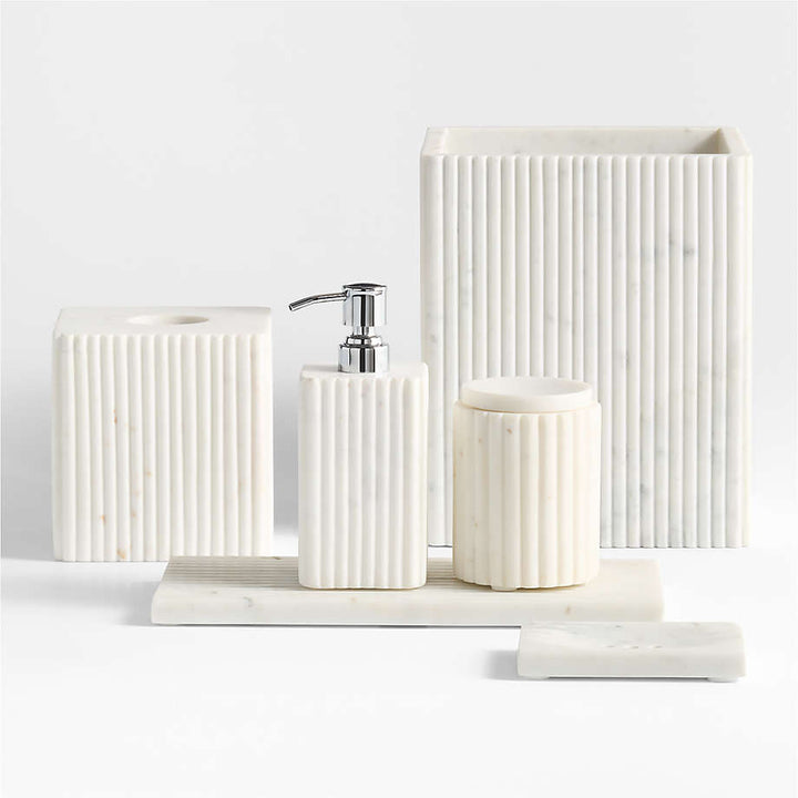 Carmen Fluted White Marble Trash Can