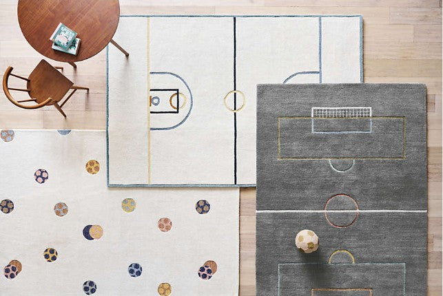 Modern Soccer Field Wool Charcoal Kids Colorful Area Rug 8'x10'