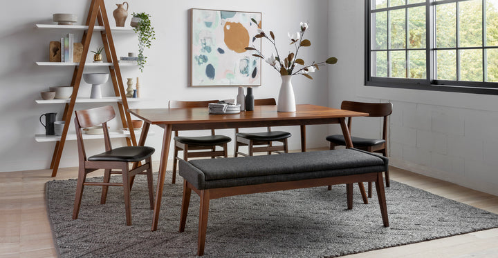 Ecole Black Leather Walnut Dining Chair Set Of 2