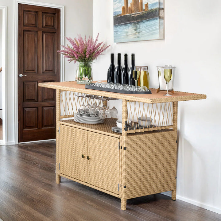 XL Outdoor Storage Cabinet Wicker Bar Table