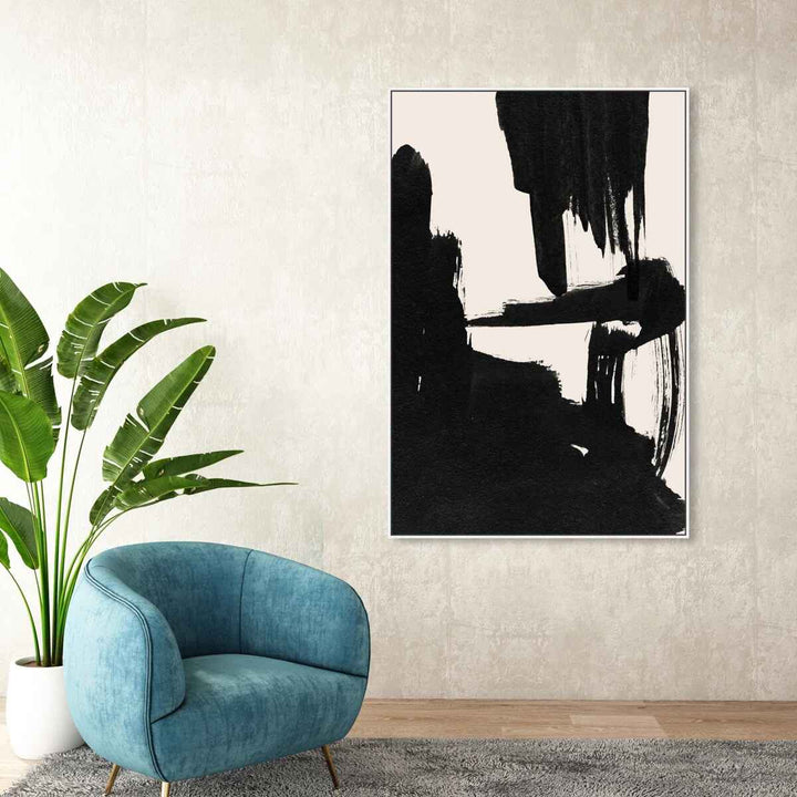 Abstract Black And White Brush Stroke by Oliver Gal-55"x37"