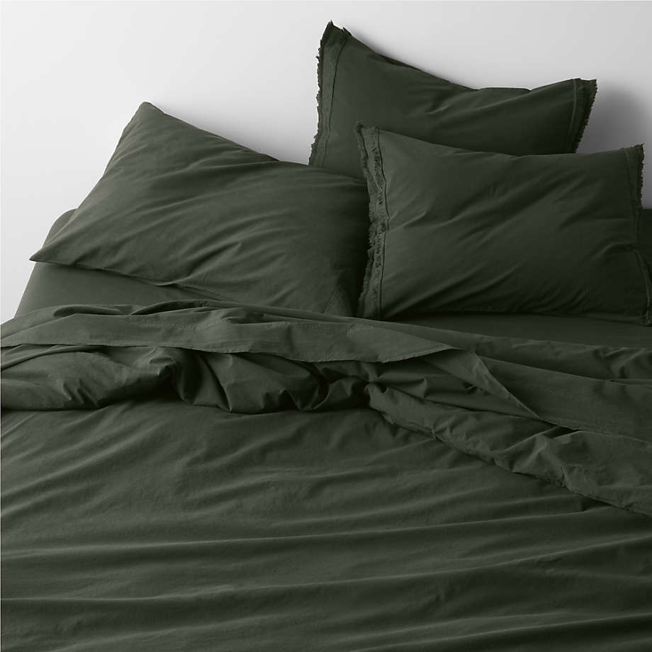 Favorite Washed Organic Cotton Ficus Green Eyelash Bed Pillow Sham-King
