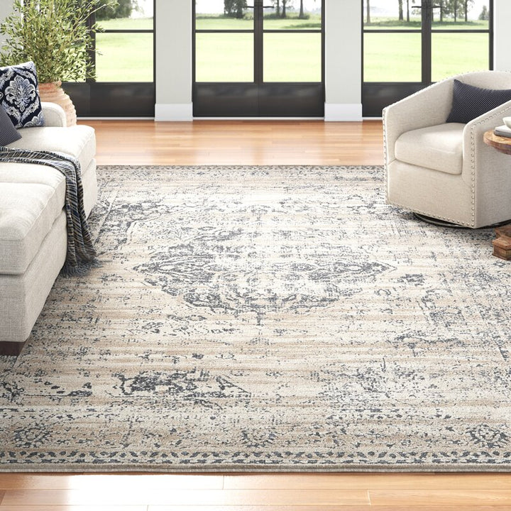 Lapointe Oriental Dark BlueBeigeCream Area Rug