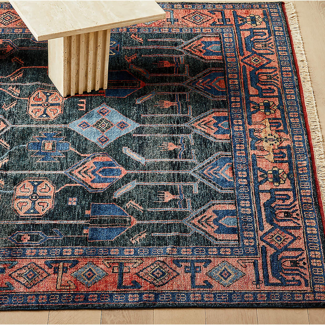 Eros Hand Knotted Red and Blue Area Rug 9'x12'