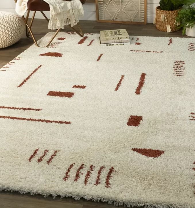Dani Geometric Shag Ivory Burnt Orange Area Rug-7'10''x10'