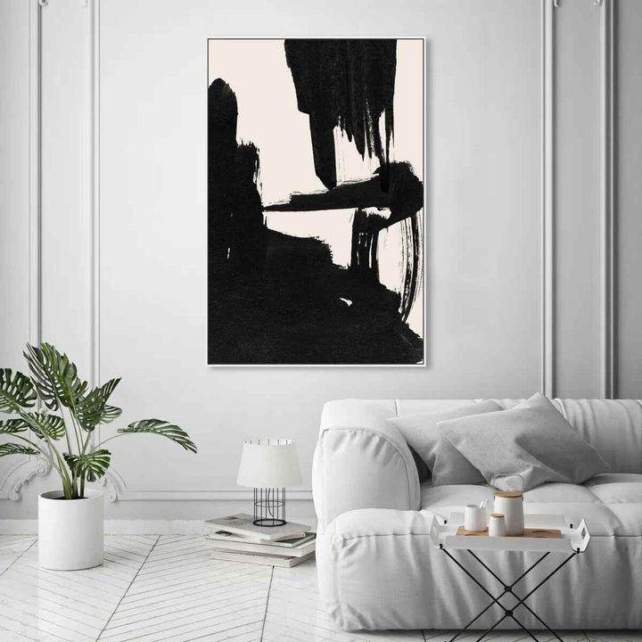 Abstract Black And White Brush Stroke by Oliver Gal-55"x37"