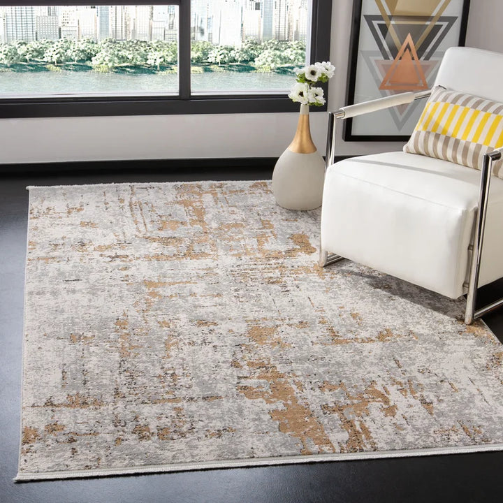 Broadway Abstract Gray Gold Area Rug 9'x12'
