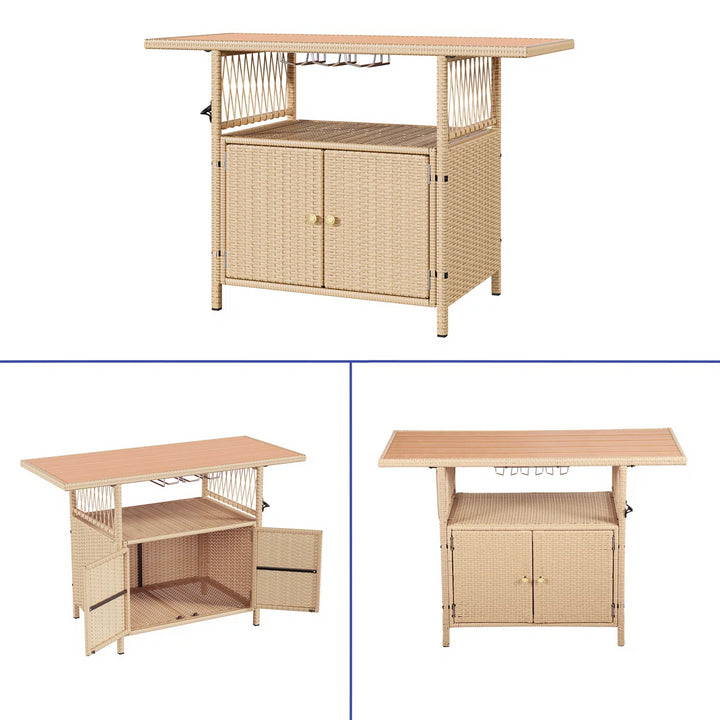 XL Outdoor Storage Cabinet Wicker Bar Table