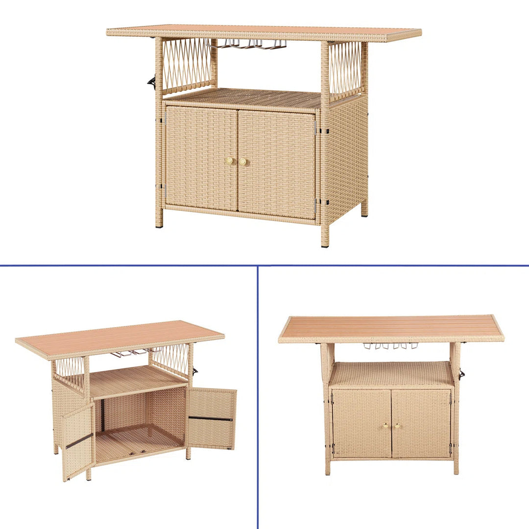 XL Outdoor Storage Cabinet Wicker Bar Table