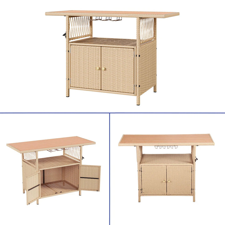 XL Outdoor Storage Cabinet Wicker Bar Table