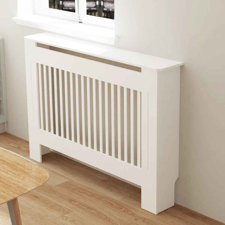 Tall Vertical Slats Radiator Cover Wood Cabinet Modern Radiators Shelf Thicken White