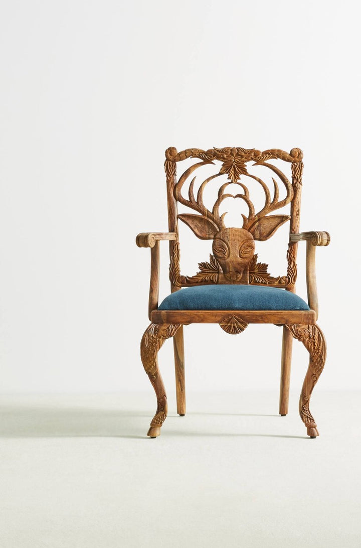 Handcarved Menagerie Deer Armchair