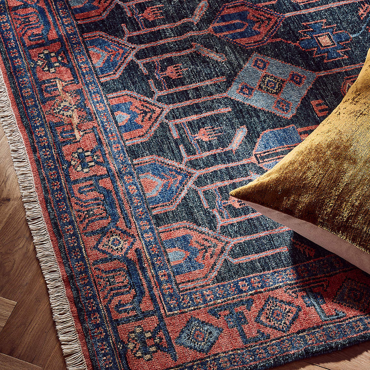 Eros Hand Knotted Red and Blue Area Rug 9'x12'