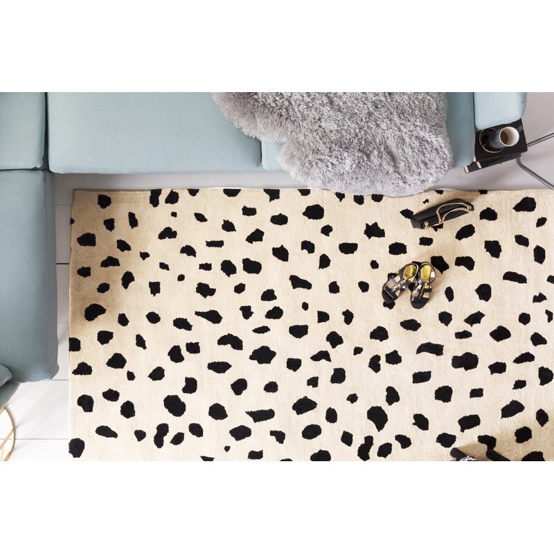 Animal Print Handmade Tufted Wool Beige Black Area Rug-8'x10'