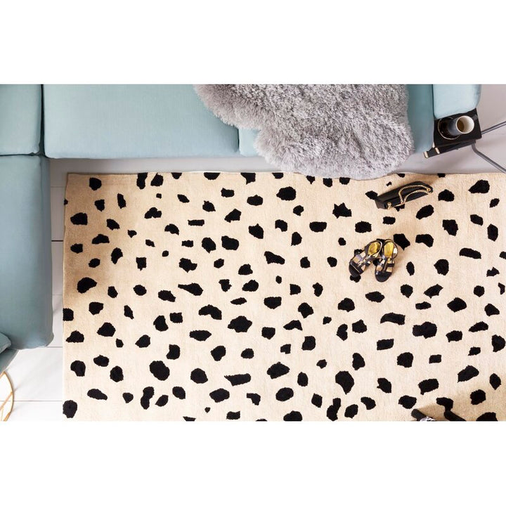 Animal Print Handmade Tufted Wool Beige Black Area Rug-8'x10'