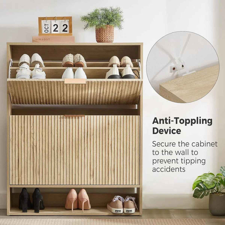 Slim Shoe Cabinet Fluted Hidden Shoe Storage Cabinet