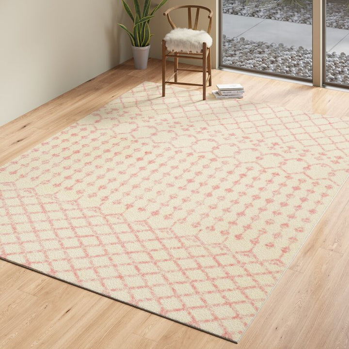 Windley Geometric Pale Pink Cream Area Rug 7'10"x10'2"