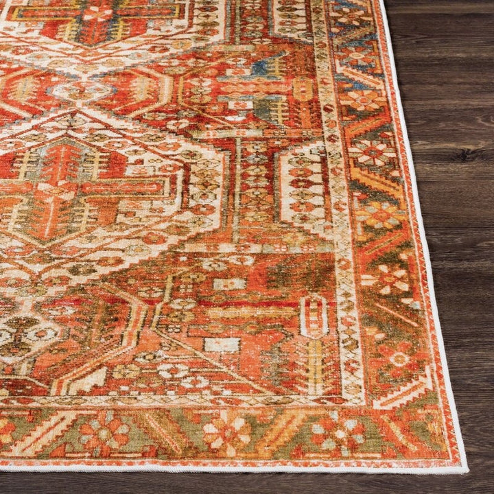 Mags Machine Washable Oriental Brick Red Rug
