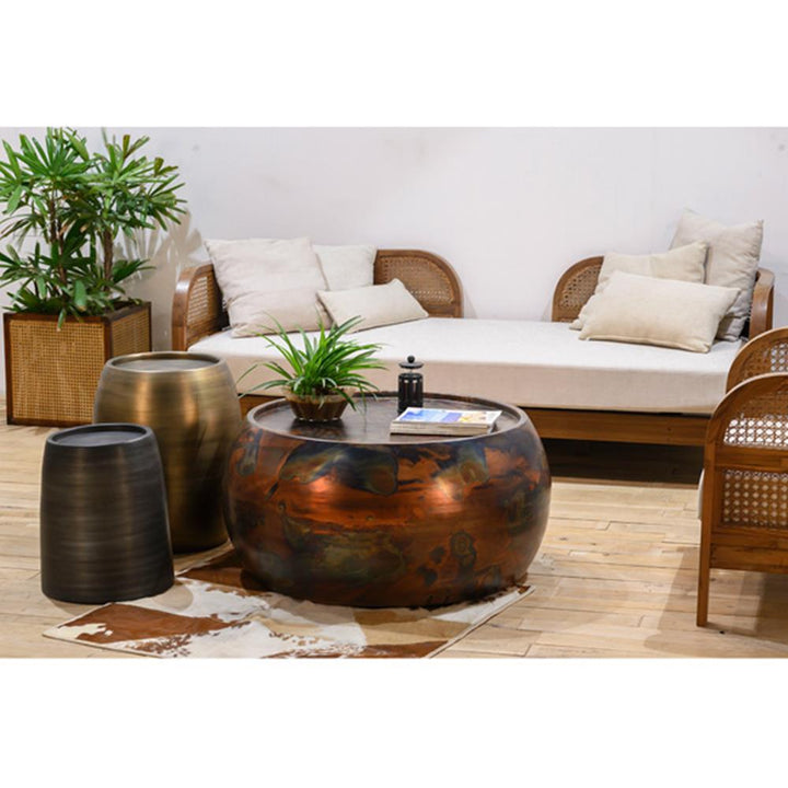 Zelda Industrial Loft Antique Brass Mild Steel Barrel Side Table