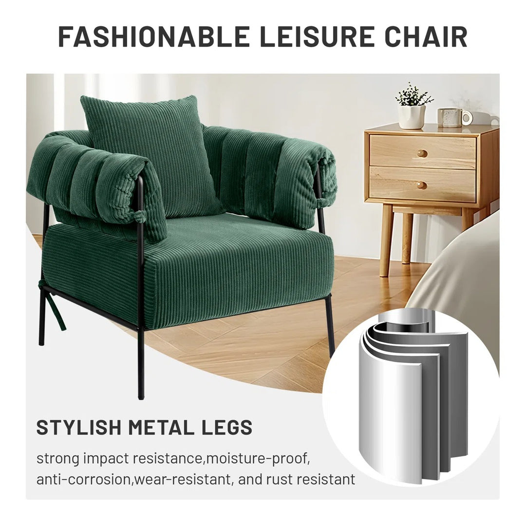 Corduroy Fabric Modern Accent Chair with Pillow