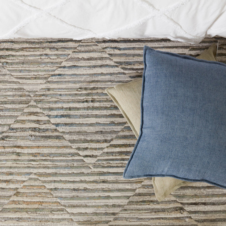 Burbank Blanche Reversible Blue Pillow With Insert 22"x22"