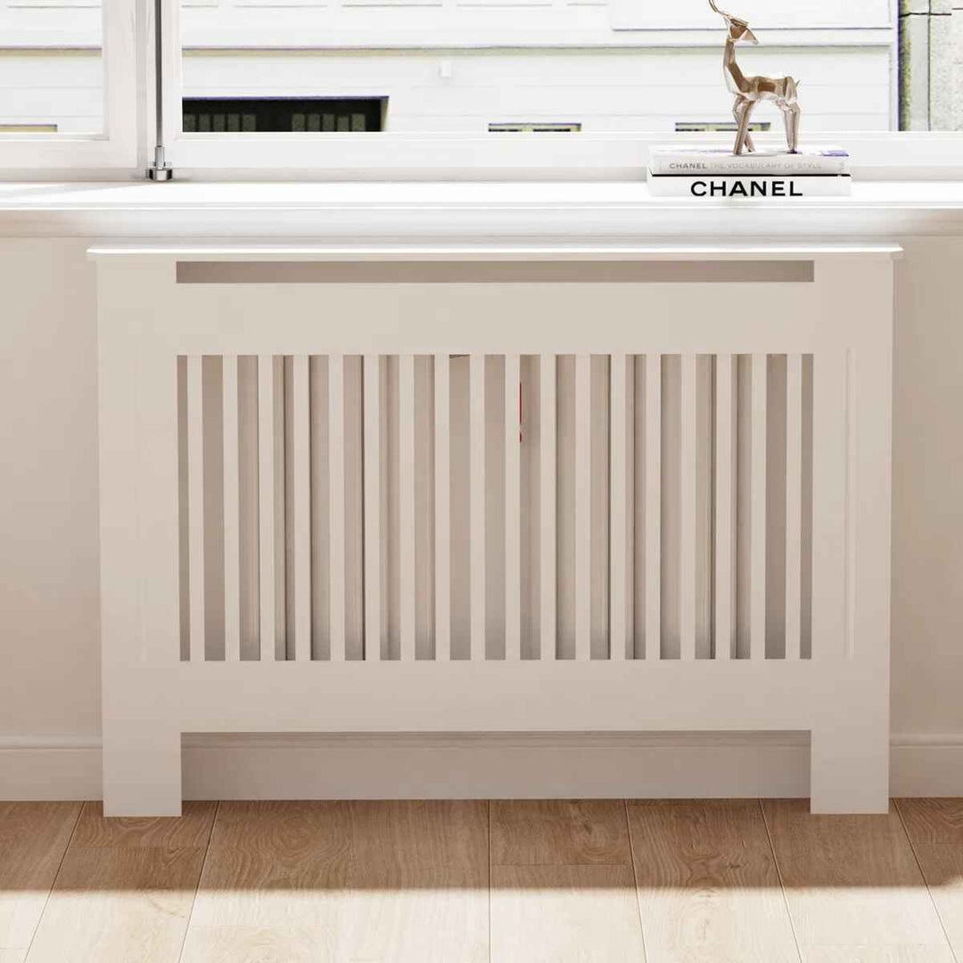 Tall Vertical Slats Radiator Cover Wood Cabinet Modern Radiators Shelf Thicken White