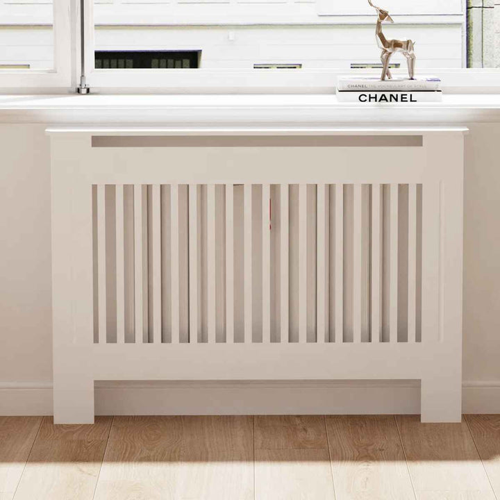 Tall Vertical Slats Radiator Cover Wood Cabinet Modern Radiators Shelf Thicken White