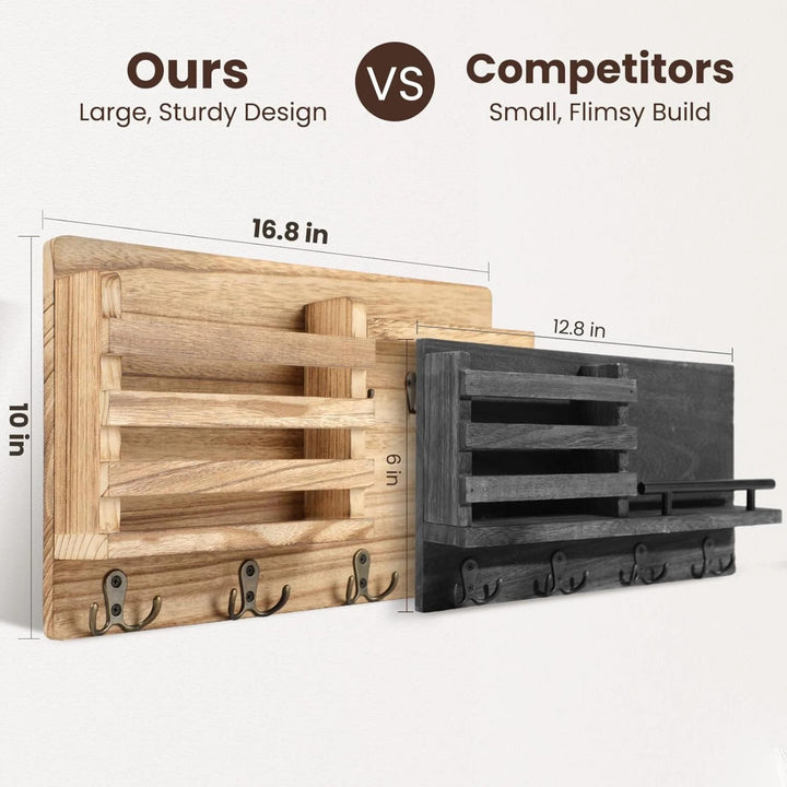 Dalasia Wood Wall Organizer with Key Hooks Wall Baskets