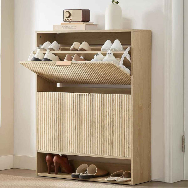 Slim Shoe Cabinet Fluted Hidden Shoe Storage Cabinet