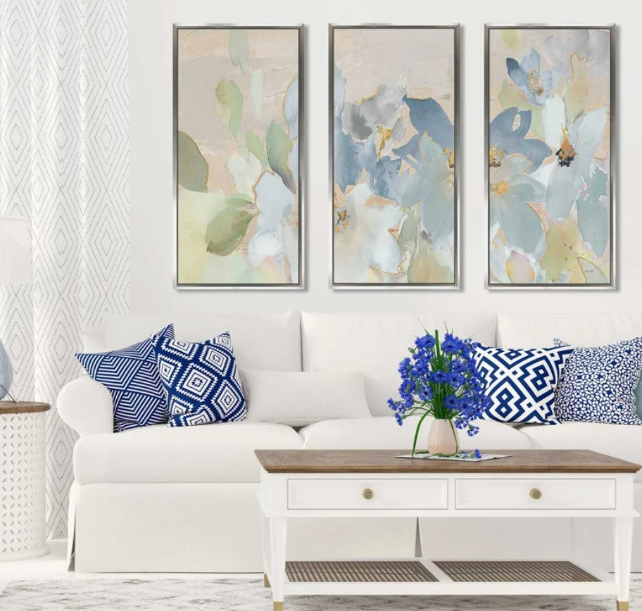 Muted Spring Giverny Framed On Canvas 3 Pieces Painting With Frame