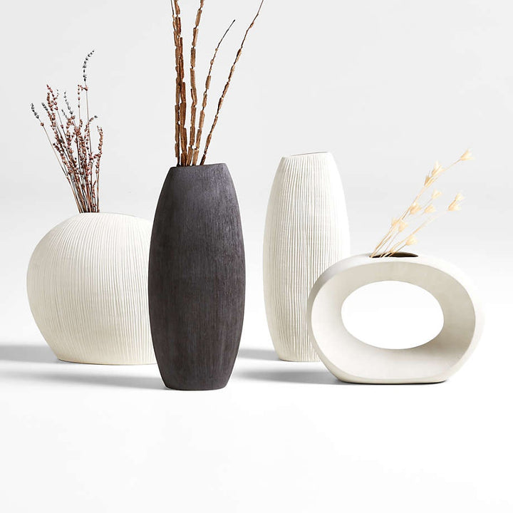 Alura Low Wide Cream White Porcelain Vase