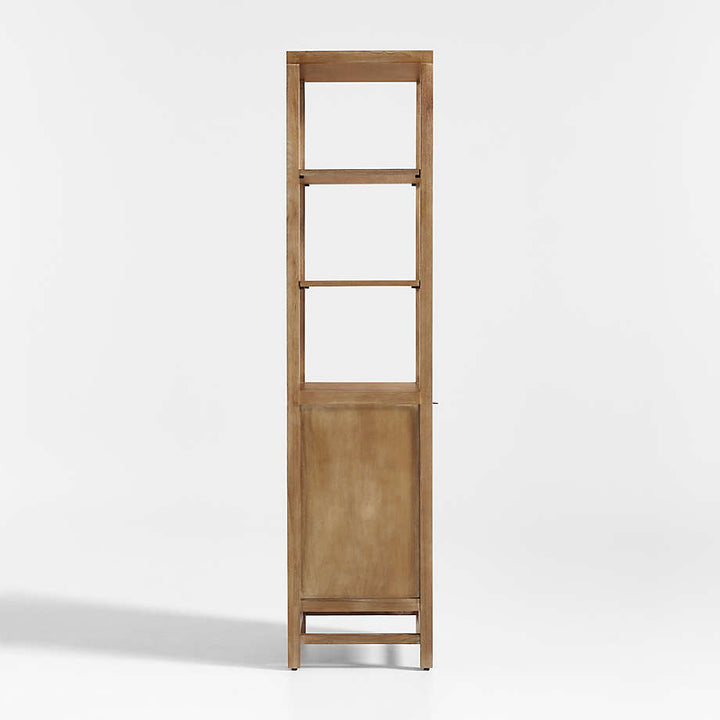 Blake Light Brown Teak and Rattan Tall Storage Cabinet