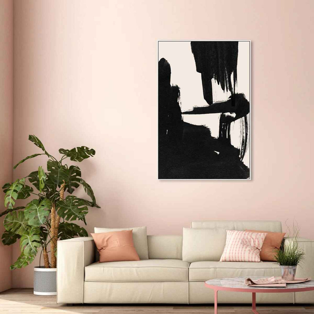 Abstract Black And White Brush Stroke by Oliver Gal-55"x37"