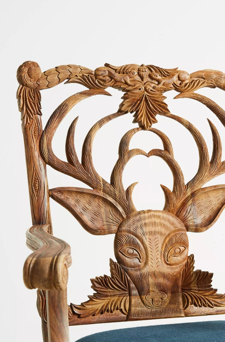 Handcarved Menagerie Deer Armchair