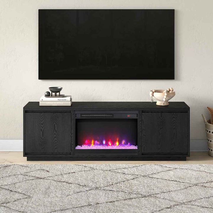 Nieshia Rectangular TV Stand Crystal Fireplace
