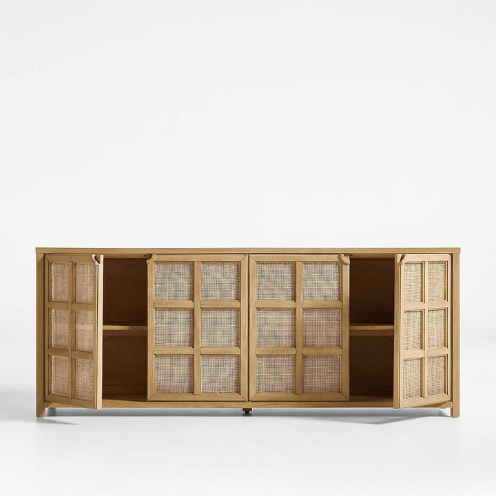 Campagna Rattan and Natural Oak Wood Storage Media Console